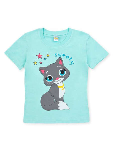 Футболка Девочкам Baby style Мятный Кошка (фото 1)