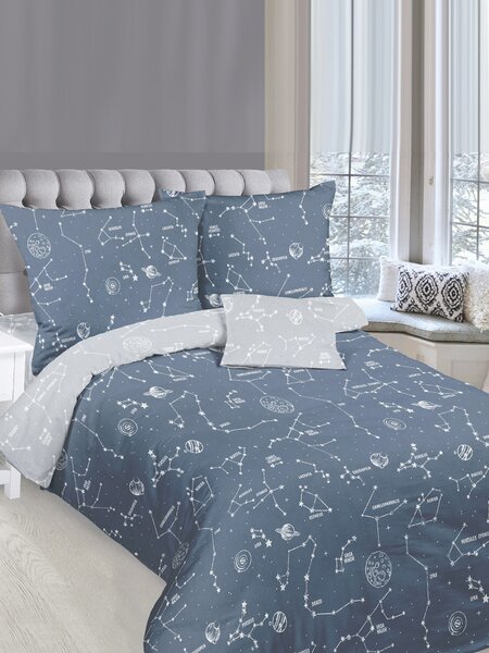 Комплект постельного белья Для дома Россия Серо-синий Звёзды (фото 1)