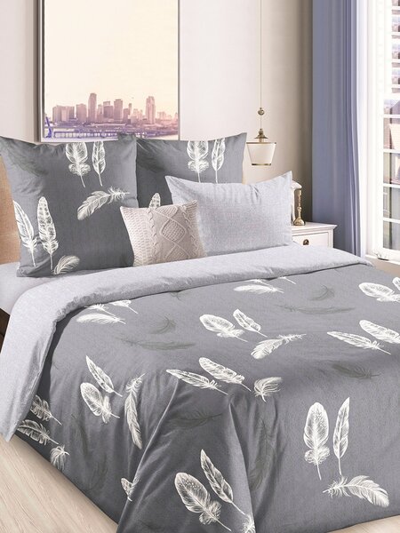 Комплект постельного белья Для дома Россия Серый тёмный Перья (фото 1)