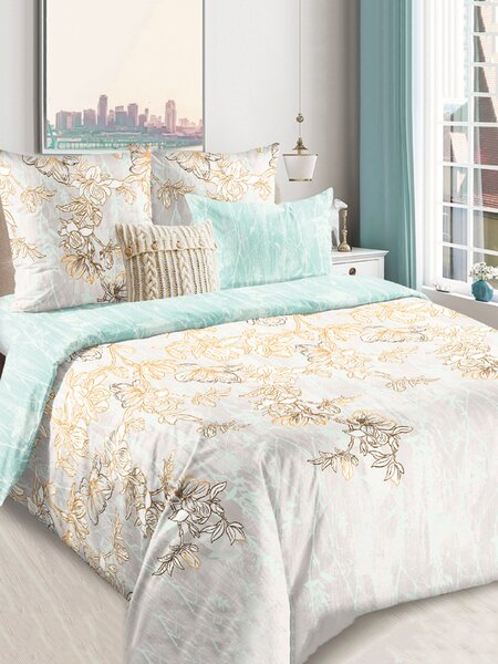 Комплект постельного белья Для дома Россия Бирюзовый Цветы (фото 1)