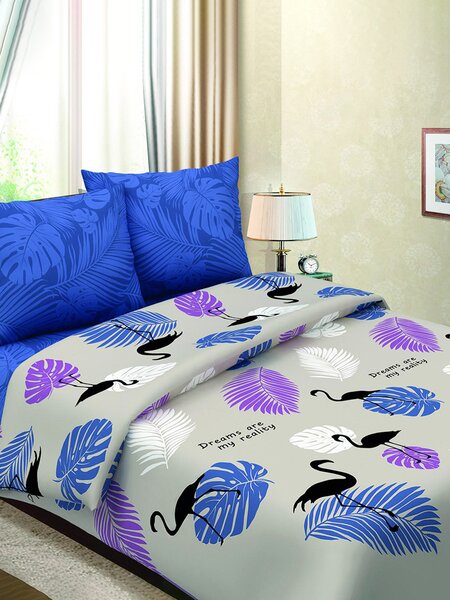 Комплект постельного белья Для дома Россия Синий Листья (фото 1)