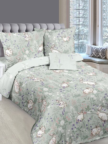 Комплект постельного белья Для дома Россия Зелёный Зайки (фото 1)