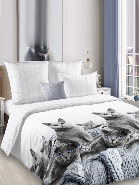 Комплект постельного белья Для дома Россия Сиреневый Кошки (фото 1)