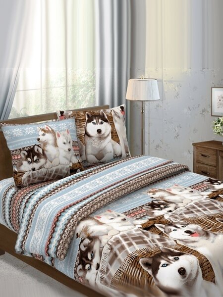 Комплект постельного белья Для дома Россия Коричневый Собачки (фото 1)