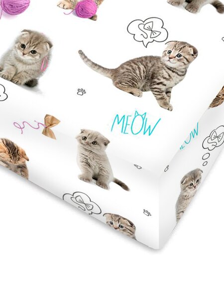 Простыня на резинке Для дома Россия Белый Котики (фото 1)