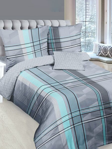 Комплект постельного белья Для дома Россия Серый; Бирюзовый Полоски (фото 1)