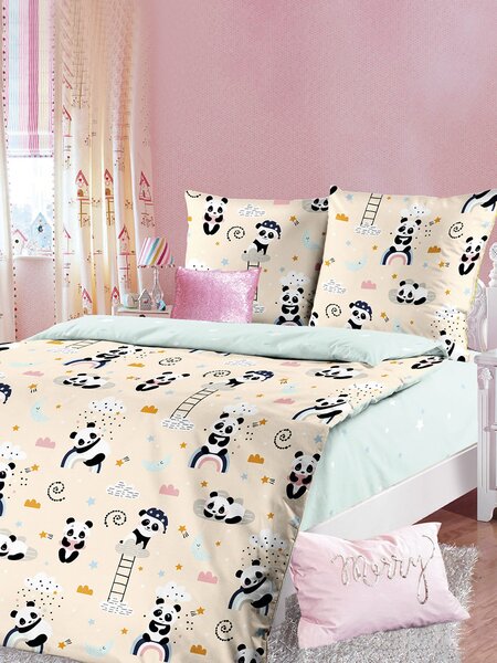 Комплект постельного белья Для дома Россия Персиковый; Мятный Панды (фото 1)