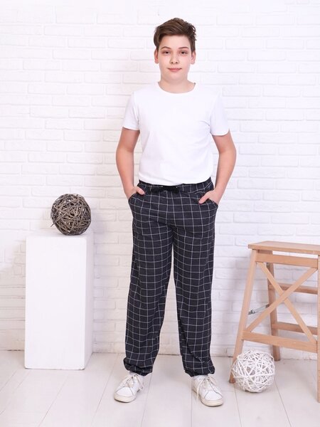 Брюки Мальчикам Россия Графит Клетка (фото 1)