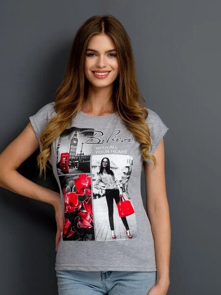 Футболка Женщинам Россия Серый меланж Город (фото 1)