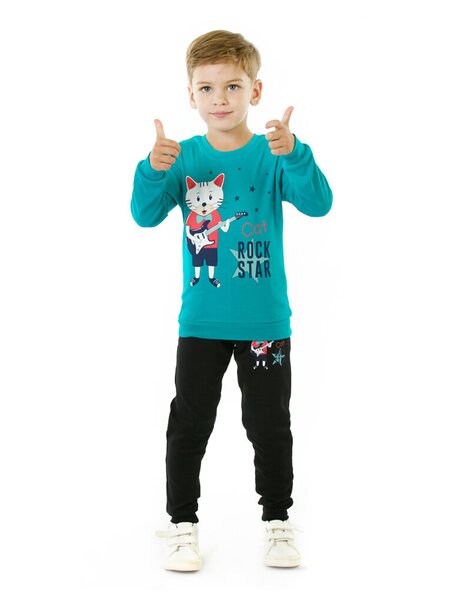 Костюм Мальчикам Baby style Изумрудный; Чёрный Котик (фото 1)