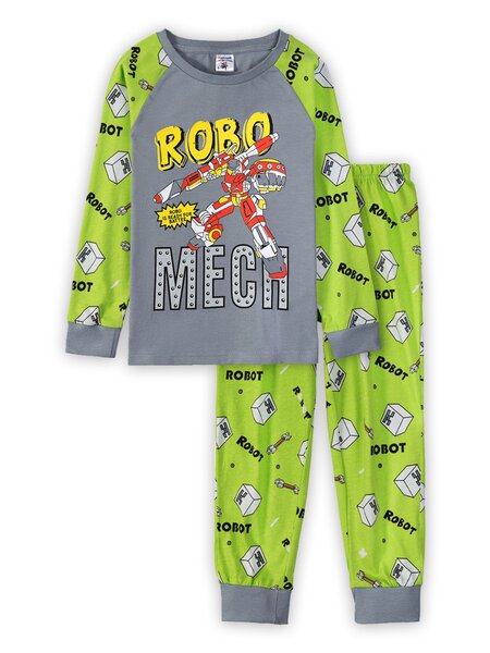 Пижама Мальчикам Весёлый супер далматинец Серый; Салатовый Робот (фото 1)