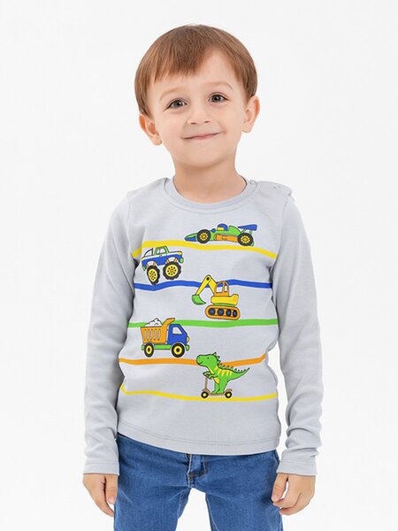 Лонгслив Мальчикам Sladikmladik Серый Машины (фото 1)