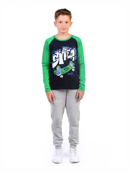 Лонгслив Мальчикам Baby style Чернильный; Зелёный Надпись (фото 1)