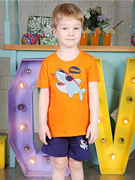 Костюм Мальчикам Baby style Оранжевый; Чернильный Акула (фото 1)