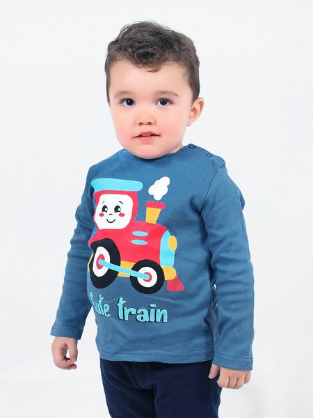 Лонгслив Мальчикам Bonito Серо-синий Паровоз (фото 1)