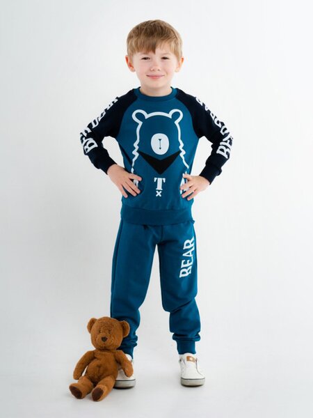 Костюм Мальчикам Россия Серо-синий Мишка (фото 1)
