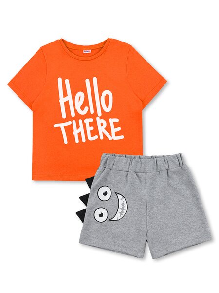 Костюм Мальчикам Юлала Оранжевый; Серый меланж Надпись (фото 1)