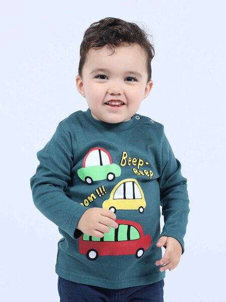 Лонгслив Мальчикам Bonito Зелёный тёмный Машинки (фото 1)