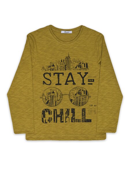 Лонгслив Мальчикам Лунёва Горчичный Надпись (фото 1)