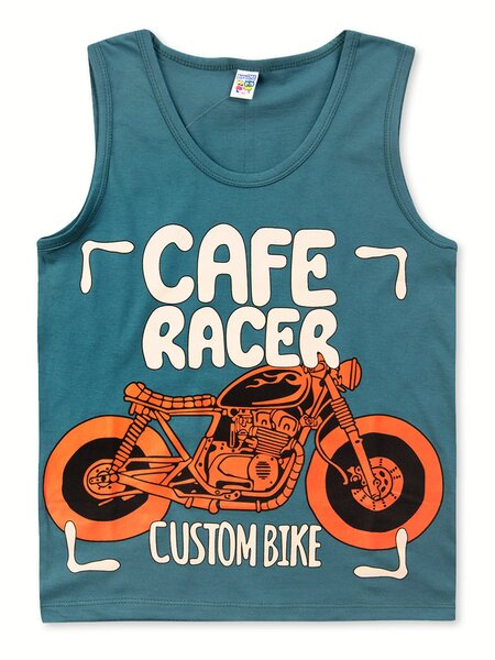 Майка Мальчикам Baby style Бирюзовый тёмный Мотоцикл (фото 1)