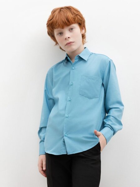 Рубашка Мальчикам Китай Серо-голубой Без рисунка (фото 1)