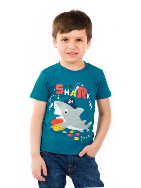 Футболка Мальчикам Baby style Бирюзовый тёмный Акула (фото 1)