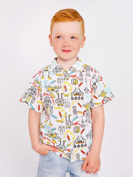 Рубашка Мальчикам Юлала Белый Роботы (фото 1)