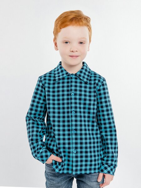 Рубашка Мальчикам Юлала Бирюзовый; Чернильный Клетка (фото 1)