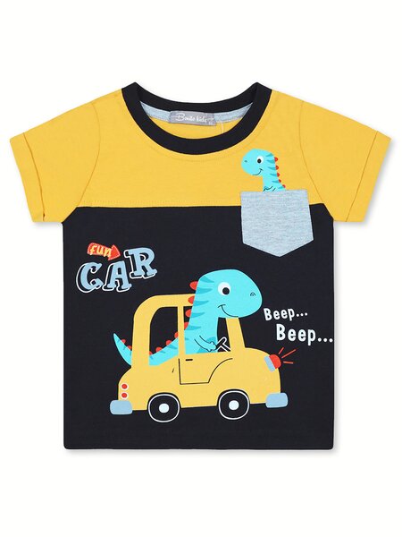 Футболка Мальчикам Bonito Горчичный; Чёрный Динозавр (фото 1)