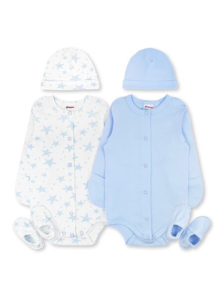 Комплект Новорождённым Юлала Белый; Синий светлый Звёзды (фото 1)