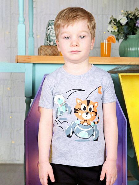 Футболка Мальчикам Baby style Серый меланж Звери (фото 1)
