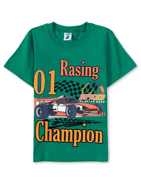 Футболка Мальчикам Весёлый супер-слонёнок Зелёный Гонки (фото 1)