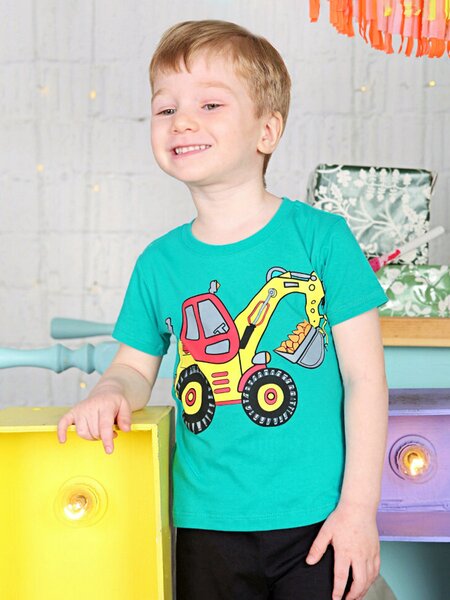 Футболка Мальчикам Baby style Изумрудный Экскаватор (фото 1)
