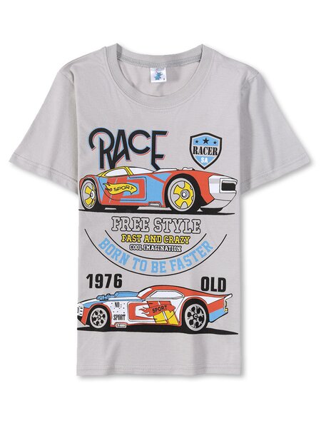 Футболка Мальчикам Весёлый супер-слонёнок Серый Машины (фото 1)