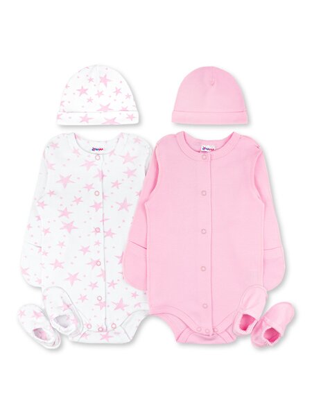 Комплект Новорождённым Юлала Белый; Розовый светлый Звёзды (фото 1)