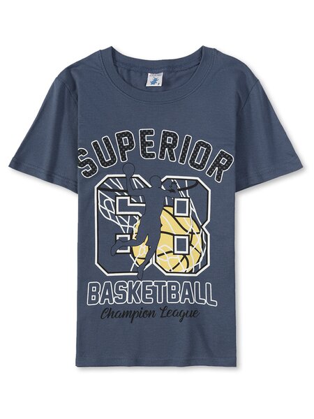 Футболка Мальчикам Весёлый супер-слонёнок Серо-синий Надпись (фото 1)