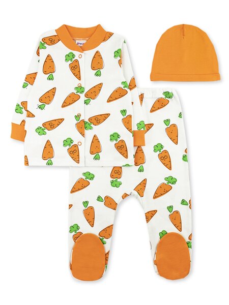 Комплект Новорождённым Юлала Белый; Оранжевый Морковки (фото 1)