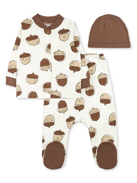 Комплект Новорождённым Юлала Белый; Коричневый Жёлуди (фото 1)