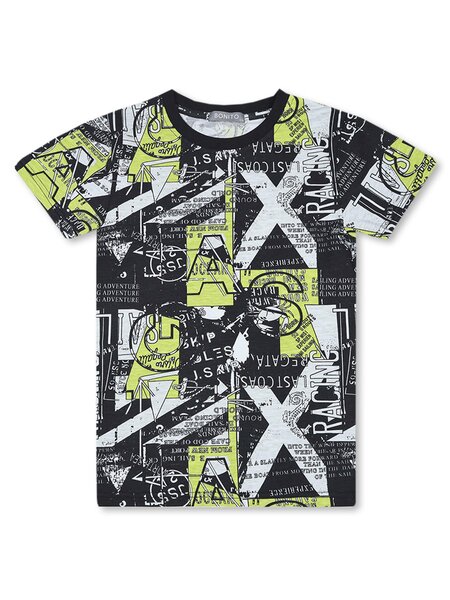 Футболка Мальчикам Bonito Чёрный; Салатовый Надписи (фото 1)