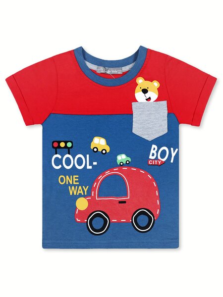 Футболка Мальчикам Bonito Красный; Серо-синий Машинки (фото 1)