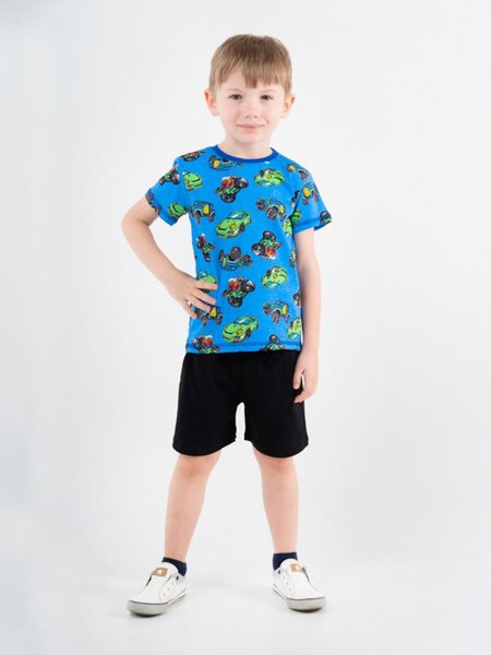 Футболка Мальчикам Россия Синий Машинки (фото 1)