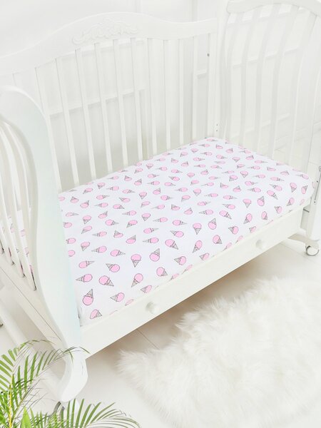 Простынка на резинке Новорождённым Россия Белый; Розовый Мороженое (фото 1)