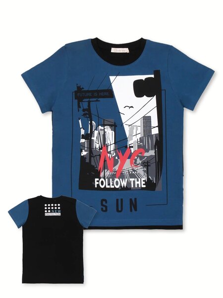 Футболка Мальчикам Bonito Серо-синий Город (фото 1)