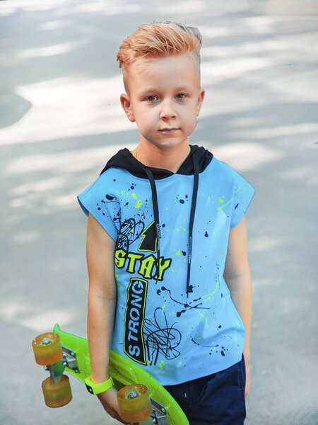 Футболка Мальчикам Bonito Голубой Надпись (фото 1)