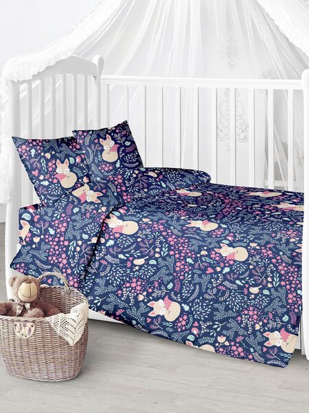 Комплект постельного белья Новорождённым Россия Синий тёмный Лисички (фото 1)