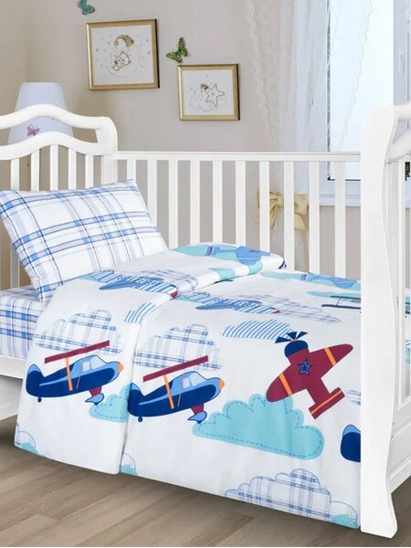 Комплект постельного белья Новорождённым Россия Белый Самолёты (фото 1)