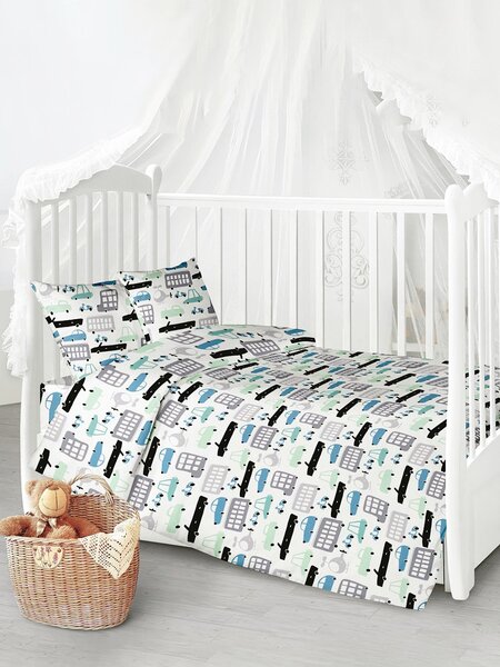 Комплект постельного белья Новорождённым Россия Белый Транспорт (фото 1)