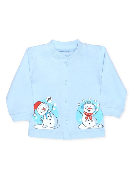 Кофточка Новорождённым Лунёва Голубой светлый Снеговики (фото 1)