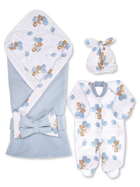 Комплект на выписку Новорождённым Россия Серо-голубой Мишки (фото 1)