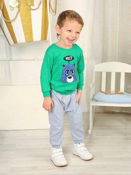 Комплект Новорождённым Россия Зелёный; Серый меланж Мишка (фото 1)